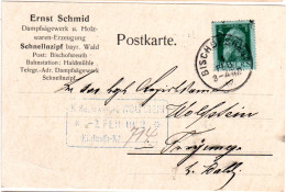 Bayern 1912, 5 Pf. Auf Firmenkarte V. Sägewerk Schnellzipf M. K1 BISCHOFSREUTH - Cartas & Documentos