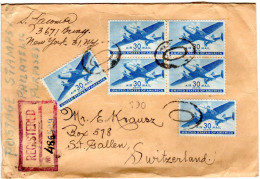 USA 1945, 10 Marken Auf Einschreiben Brief V. NY I.d. Schweiz - Andere & Zonder Classificatie