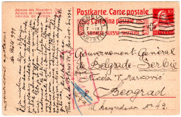 Schweiz 1919, 10 C. Ganzsache V. Geneve M. Feldkirch Zensur N. Serbien! - Covers & Documents