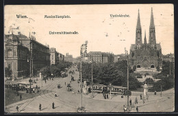 AK Wien, Maximiliansplatz Und Universitätsstrasse Mit Strassenbahnen, Votivkirche  - Tranvía
