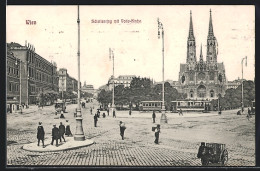 AK Wien, Schottenring Mit Votivkirche Und Strassenbahnen  - Tranvía