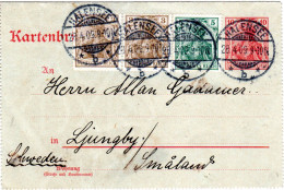DR 1909, 2x3+5 Pf. Als Zusatzfr. Auf 10 Pf. Kartenbrief V. Halensee N. Schweden - Brieven En Documenten