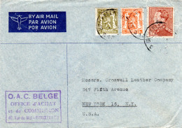 Belgien 1946, 10 Fr.+5+10 C. Auf Luftpost Brief V. Brüssel N. USA - Sonstige & Ohne Zuordnung