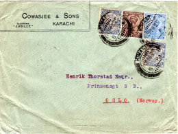 Indien 1927, 4 Marken Auf Firmen Brief V. KIMARI N. Oslo Norwegen. Destination! - Andere & Zonder Classificatie