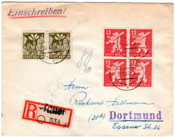 Berlin 1946, 4er-Block 12+2x30 Pf Auf Portorichtigem Einschreiben Brief V. Nauen - Cartas & Documentos