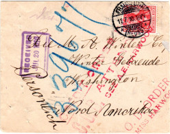 DR 1910, EF 10 Pf. Auf Brief V. Fraureuth N. USA. Sogenannter Schnellster Weg. - Lettres & Documents