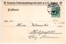DR 1911, 5 Pf. Germania M. Perfin Firmenlochung Auf Karte V. Bremen  - Brieven En Documenten