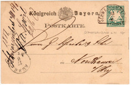 Bayern 1877, HKS SCHWARZENBACH A.W. Auf 5 Pf. Ganzsache N. Nordhausen - Cartas & Documentos
