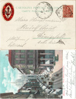Italien 1904, Milano Farb-AK M. 10 C. U. Hotel Ancora Werbeaufkleber - Ohne Zuordnung