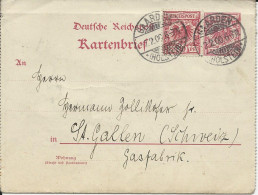 DR 1900, 10 Pf. Zusatzfr. Auf 10 Pf. Karten Brief V. Gaarde I.d. Schweiz - Brieven En Documenten