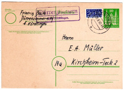 BRD 1950, Landpost Stpl. DÜRRENZIMMERN über Nördlingen Auf 10 Pf. Ganzsache - Colecciones
