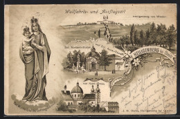 Lithographie Heiligenberg, Wallfahrtskirche Von Westen, Sct. Nobert-Statue, Wunderbild D. Gottesgebärerin  - Czech Republic