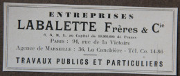 Publicité : Entreprises LABALETTE Frères & Cie, Travaux Publics Et Particuliers, Paris Et Marseille, 1951 - Werbung
