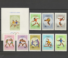 Romania 1968 Olympic Games Mexico, Volleyball, Football Soccer, Athletics, Wrestling, Fencing Etc. Set Of 8 + S/s MNH - Zomer 1968: Mexico-City