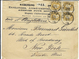 T.P. 32a Bloc De 4 S/Lettre D'ANVERS Du 23 DECE 1883 à NEW YORK (Voie D'Angleterre) + Cachet New York 5 JAN - 1893-1900 Barba Corta