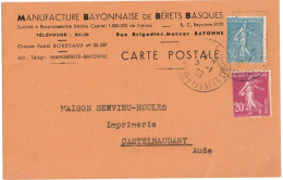 CPA PUBLICITAIRE MANUFACTURE BAYONNAISE BERETS BASQUES BAYONNE PAIRE SEMEUSE CAMEE LIGNEE CASTELNAUDARY SERVIEU HOULES - Lettres & Documents