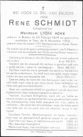 Doodsprentje / Image Mortuaire René Schmidt - Acke Brielen Ieper 1879-1953 - Obituary Notices
