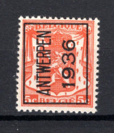 PRE309A MNH** 1936 - ANTWERPEN 1936 - Typografisch 1936-51 (Klein Staatswapen)