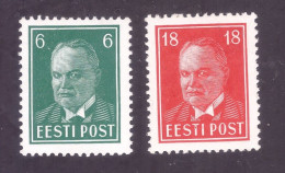 President K.Päts 6s Dark Green 1940 With White Spot, 18s Carmine 1939, MNH, OG - Estland