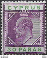 1910 Cipro Edward VII 30pa. Violet And Green MH SG N. 63a - Andere & Zonder Classificatie