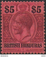 1913 Bitish Honduras $5 Purple And Black-red MLH SG N. 110 - Andere & Zonder Classificatie