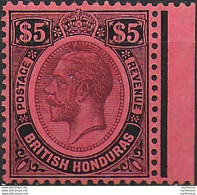 1924 Bitish Honduras $5 Purple And Black-red Bf MLH SG N. 125 - Other & Unclassified