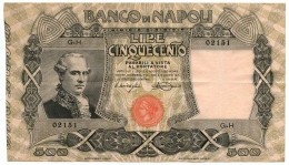 500 LIRE BANCO DI NAPOLI BIGLIETTO AL PORTATORE 14/08/1917 BB/SPL - Sonstige & Ohne Zuordnung