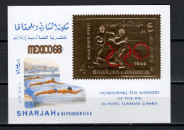 Sharjah 1968 Olympic Games Mexico, Boxing, Swimming Gold S/s MNH - Verano 1968: México