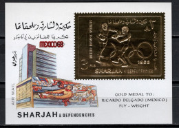 Sharjah 1968 Olympic Games Mexico, Boxing, Gold S/s With Winners O/p "Ricardo Delgado - Fly-Weight" MNH - Zomer 1968: Mexico-City