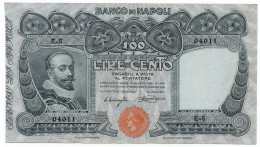 100 LIRE BANCO DI NAPOLI BIGLIETTO AL PORTATORE 10/11/1908 BB/SPL - Otros & Sin Clasificación