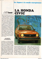 2 Feuillets De Magazine Honda Civic Essai 1974 - Voitures