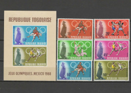 Togo 1968 Olympic Games Mexico, Wrestling, Boxing, Judo, Athletics Set Of 6 + S/s MNH - Verano 1968: México