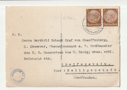 KARTE VON VÖLKERSHAUSEN AN BERTHOLD SCHENK GRAF VON STAUFFENBERG 1936 - Généalogie
