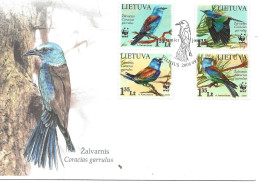 Lithuania Litauen Lietuva 2008 Worldwide Nature Conservation: Birds,  European Roller. (Coracias Garrulus)  Mi 983-7 FDC - Litouwen