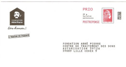 226184 Fondation Abbé Pierre PAP YZ Marianne L'engagée PRIO POSTREPONSE Entier Postal Stationery - Listos Para Enviar: Respuesta/Marianne L'Engagée