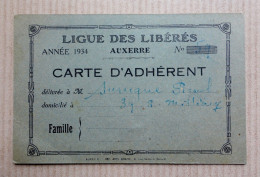 Carte D'Adhérent - LIGUE DES LIBÉRÉS Auxerre 1934 - Collections