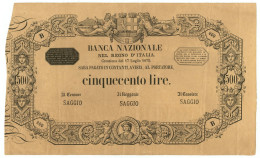 500 LIRE CAMPIONE "SAGGIO" BANCA NAZIONALE NEL REGNO D'ITALIA 17/07/1872 BB/SPL - Altri & Non Classificati