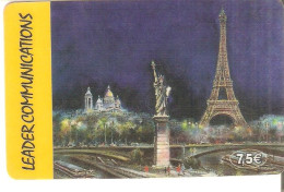 Télécarte Souple Phone Card Leader Communications Statue De La Liberté  Tour Eiffel Sacré-Coeur Paris - Paysages