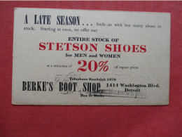 Stetson Shoes  Berke's Boot Shop Detroit Mi   Ref 6412 - Werbepostkarten