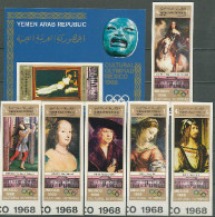 Yemen Arab Republic 1969 Olympic Games Mexico, Paintings Van Dyck, Dürer, Raffael Etc. Set Of 6 + S/s Imperf. MNH - Verano 1968: México