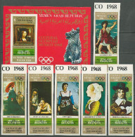 Yemen Arab Republic 1969 Olympic Games Mexico, Paintings Van Dyck, Da Vinci, Murillo Etc. Set Of 6 + S/s Imperf. MNH - Sommer 1968: Mexico