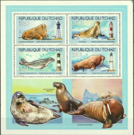 Tchad 2012, Seal, Walrus And Lighthouses, 4val In BF - Antarktischen Tierwelt