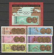 Yemen Arab Republic 1968 Olympic Games Mexico, Weight Lifting, Athletics, Equestrian Set Of 6 + S/s MNH - Sommer 1968: Mexico