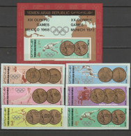 Yemen Arab Republic 1968 Olympic Games Mexico, Weight Lifting, Athletics, Equestrian Set Of 6 + S/s Imperf. MNH - Estate 1968: Messico