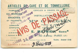 Avis De Passage - Paris XII - Articles De Cave Et De Tonnellerie - Maison C. Séguin - 137 Rue Bercy - Paris (12)