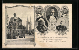 AK Würzburg, 54. Generalversammlung Katoliken Deutschlands 1907, Papst Pius X., Dom & Neumünsterkirche  - Altri & Non Classificati