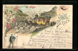AK Postkutsche In Den Bergen, Wanderer  - Correos & Carteros