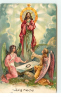 Carte Gaufrée - Zalig Paschen - Anges Gardiens Regardant Jésus - Ostern