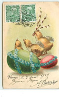 Carte Gaufrée - Poussins Près D'oeuf Décorés - Ostern