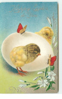 Carte Gaufrée - Happy Easter To You - Poussins Et Papillons Autour D'un Oeuf - Ostern